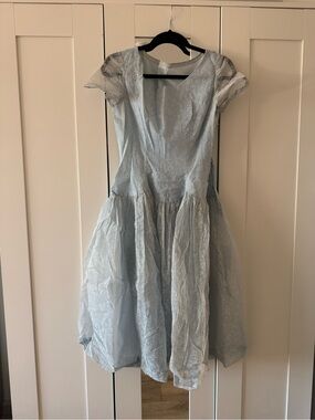 Vintage 50s Handmade OOAK Blue White Floral Flocked Spring Summer Organza Dress